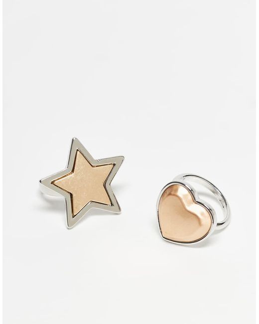 Confezione Da 2 Anelli Con Sigillo Color Oro E Argento A Cuore E Stella di Reclaimed (vintage) in White
