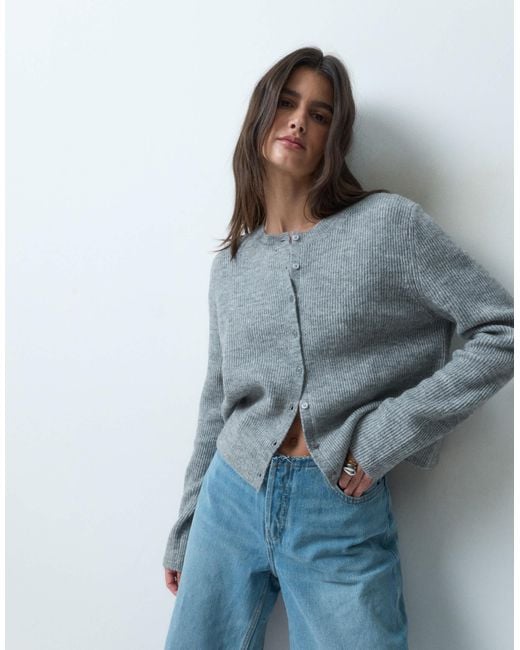 ASOS Gray Knitted Rib Basic Cardigan