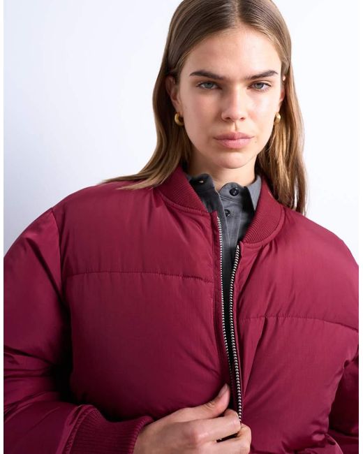TOPSHOP Red Clean Rib Collar Puffer Jacket