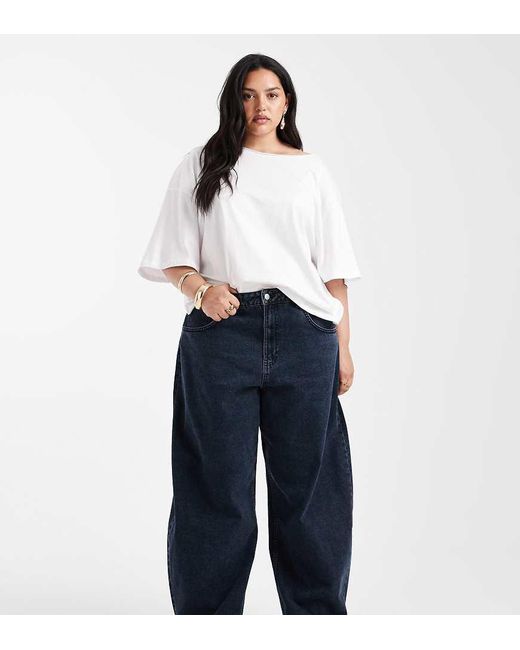 Vaqueros De Pernera Barrel Y Talle Alto De Asos Design Curve-Azul Marino ASOS de color Blue