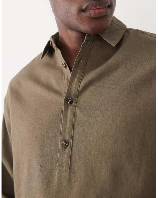 ASOS Brown Oversized Overhead Linen Blend Shirt for men