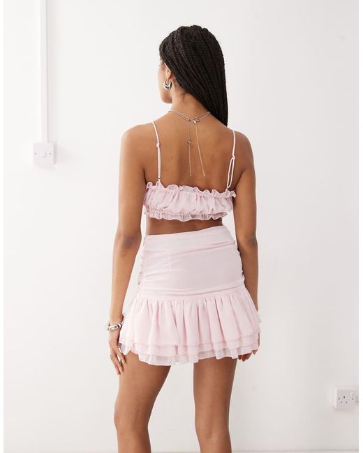 Amy Lynn Gerimpelde Cropped Top Van Co-Ord Set Met Camibandjes En Strikdetail in het Pink