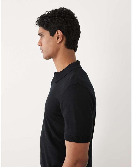 Blend Black Cotton-mix Knitted Regular Fit Open Collar Polo for men