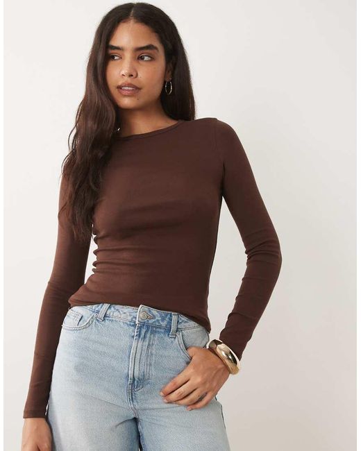 ASOS Brown Clean Fitted Long Sleeve Top
