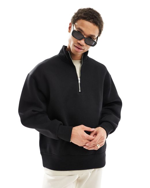ASOS Black Oversized Scuba Sweatshirt With Half Zip for men