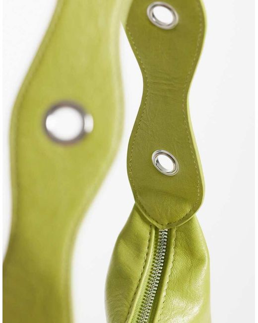 Pieces Green Half Moon Eyelet Strap Detail Shoulder Bag