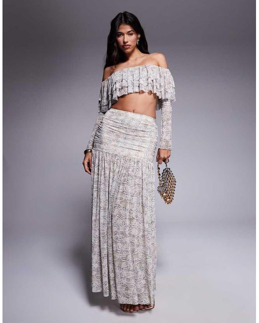 AFRM Gray Sheer Pleated Maxi Skirt With Drop Waist Co-ord