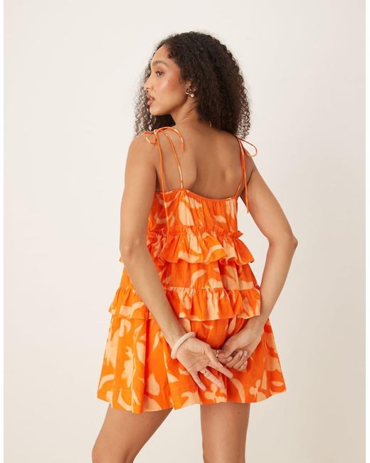 ASOS Orange Ruffle Tiered Mini Sundress