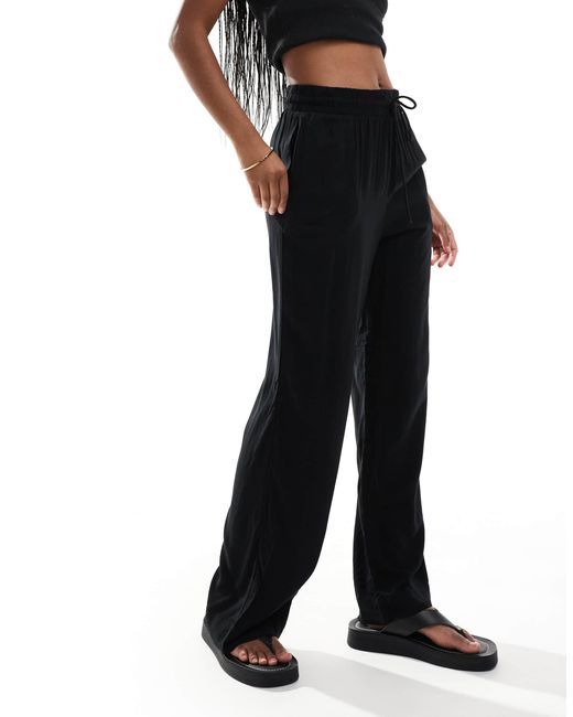 Monki Black Drawstring Waist Trousers