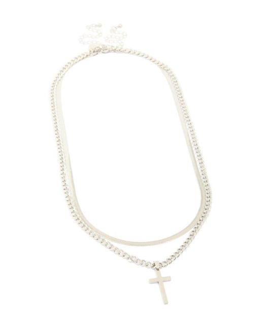 Lovisa White Waterproof Stainless Steel Cross & Snake Chain Layered Necklace for men
