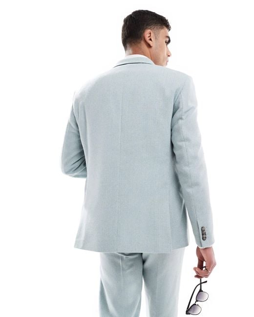 ASOS Blue Wool Blend Double Breasted Regular Suit Jacket for men