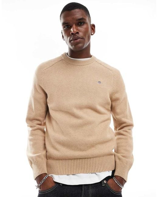 Gant Natural Casual Cotton Knit Jumper With Logo for men