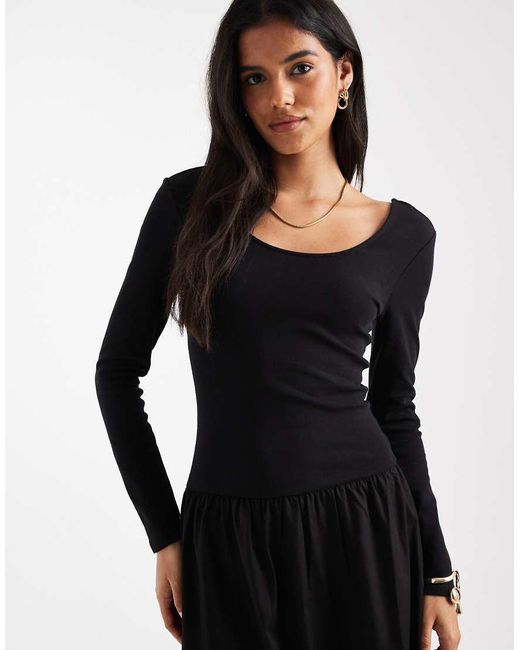 ONLY Black Long Sleeve Scoop Neck Midaxi Dress