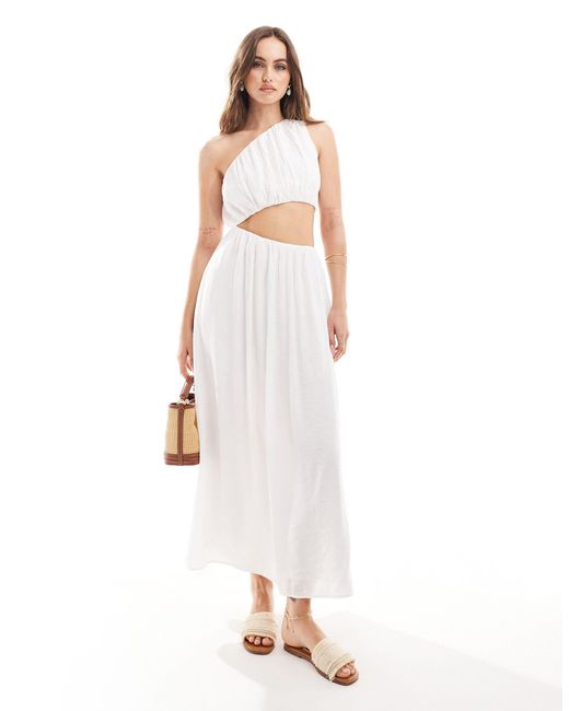 Abercrombie & Fitch White One Shoulder Cut Out Midi Dress