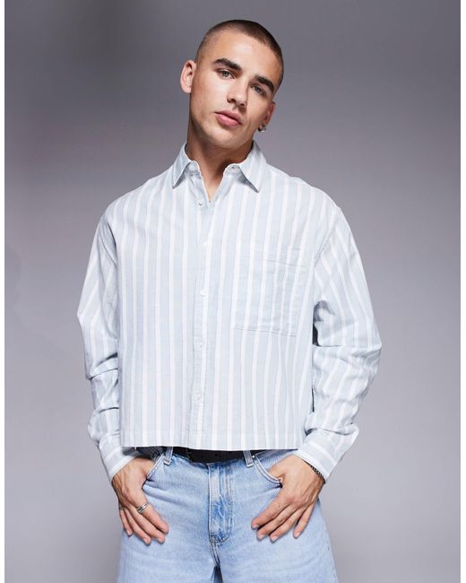 ASOS – gestreiftes, kastiges oversize-hemd in Gray für Herren