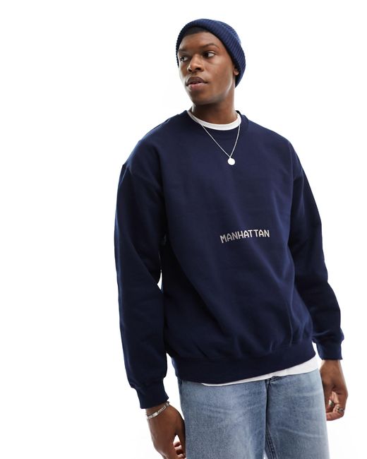 ASOS Blue Oversized Sweatshirt With Manhattan Running Prints for men
