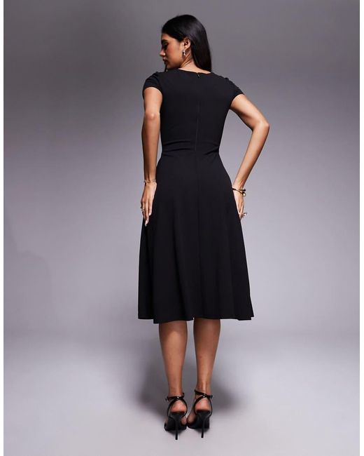 Goddiva Black Crepe Twist Cutout Midi Dress
