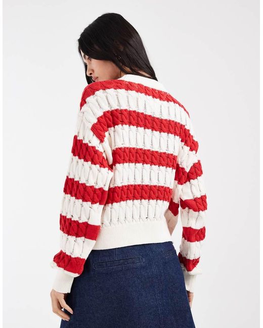 Tommy Hilfiger Red Loose Fit Cable Knit Sweater