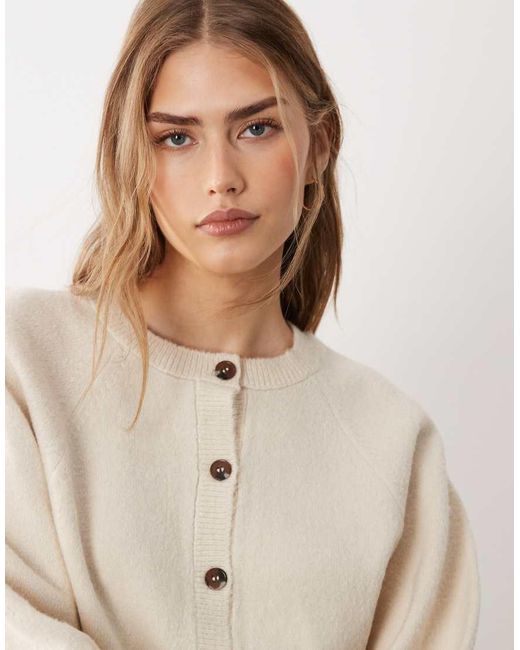 ASOS Natural Crew Neck Cardigan With Raglan Sleeve Detail