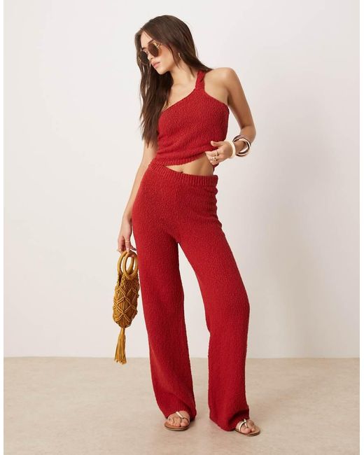 ASOS Red Knitted Slub Twist Detail One Shoulder Top Co-ord