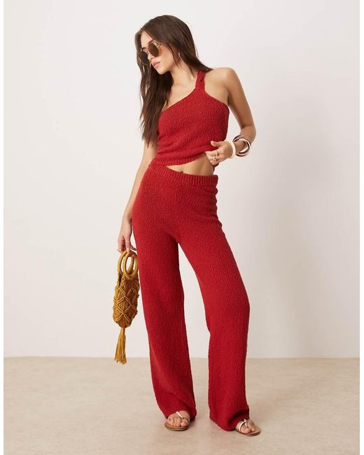 Top Asimétrico Con Detalle Retorcido De Punto Flameado De (Parte De Un Conjunto) ASOS de color Red