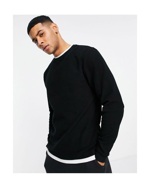 River Island Black Long Sleeve Double Layer T-shirt for men