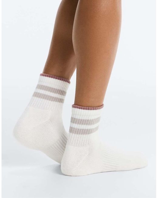 Oysho Pink 3 Pairs Of Cushioned Cotton Quarter Yoga And Pilates Socks