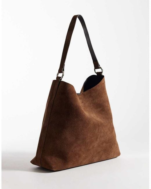 ASOS Brown Suede Tote With Hardware Strap Detailing