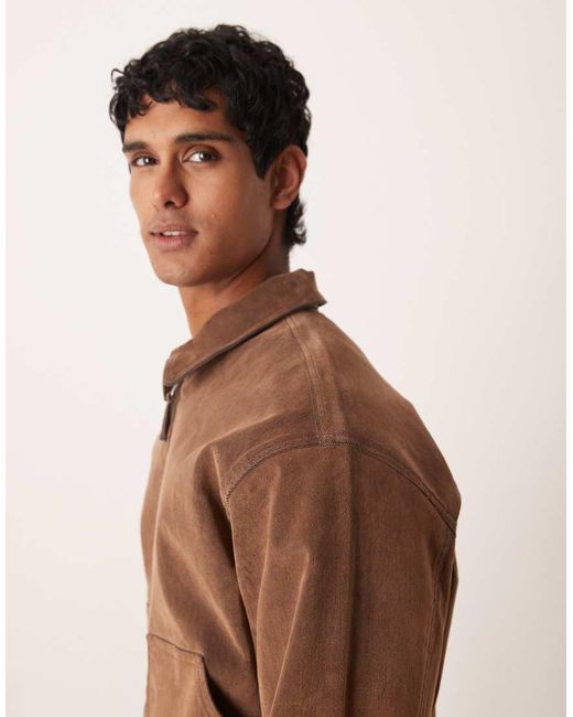 ASOS Brown Co-Ord Suede Look Harrington Jacket for men