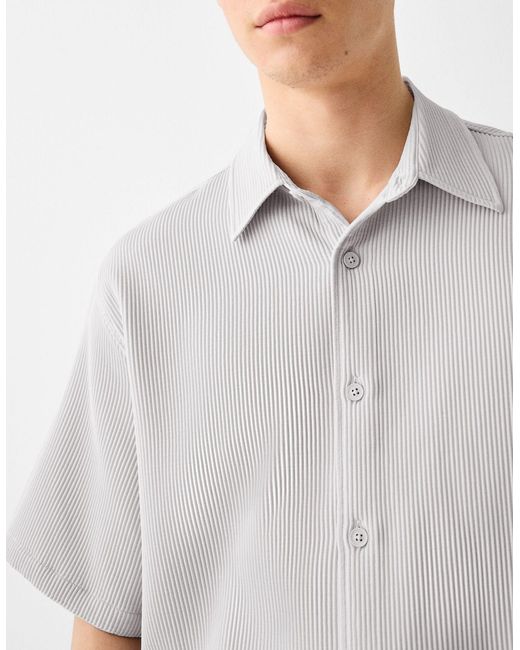 Bershka White Plisse Shirt Co-ord for men