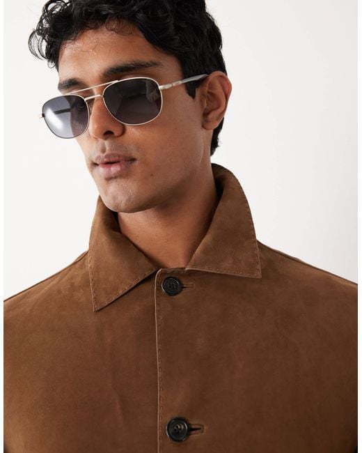 Mango Brown 100% Leather Button Up Jacket for men