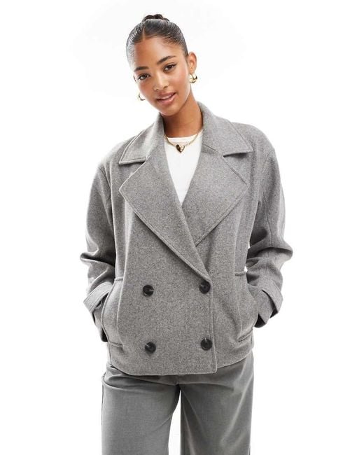 Pull&Bear Gray Cropped Wool Look Trench Coat