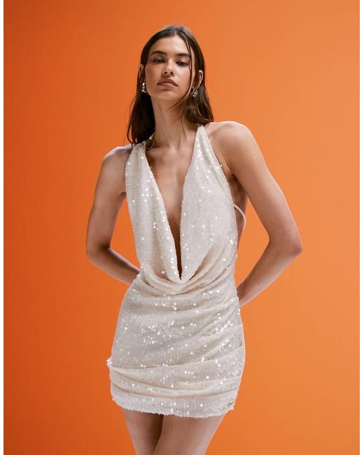 South Beach Orange Silver Sequin Mini Beach Dress