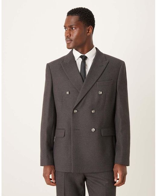 ASOS Gray Brushed Twill Regular Double Breasted Suit Jacket for men