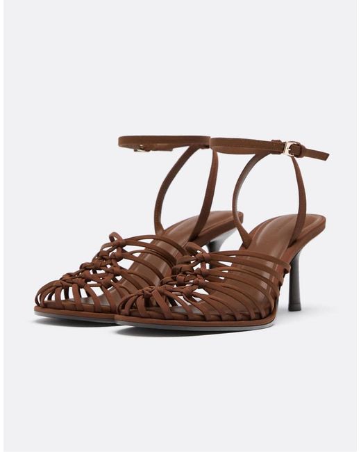Stradivarius White Heeled Cage Sandals