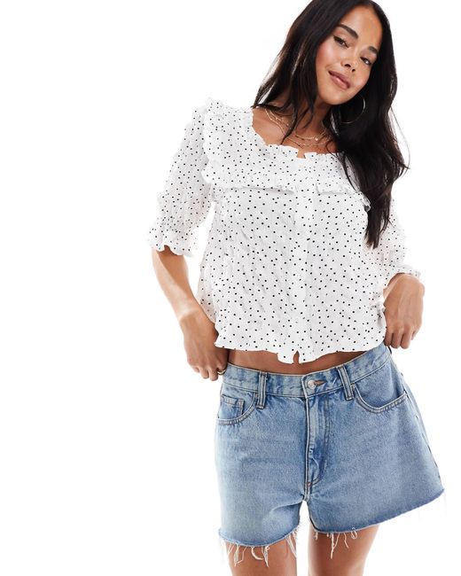 Miss Selfridge White Button Through Frill Detail Blouse