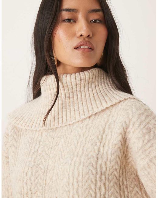 Pretty Lavish Natural Cable Knit exaggerated Roll Neck Jumper
