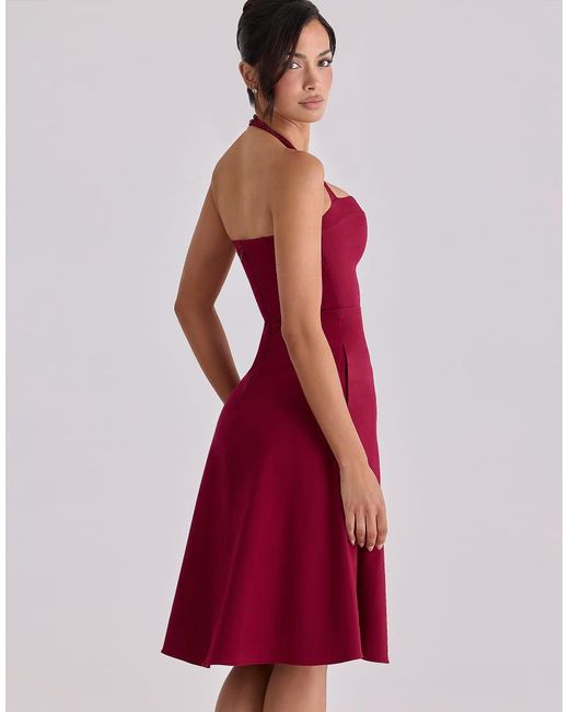 House Of Cb Red Carolla Wine Soft Twill Halter Neck Midi Dress