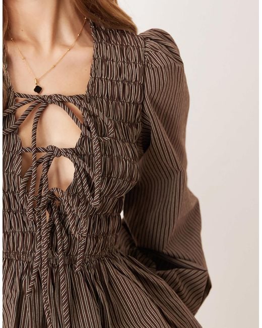 Glamorous Brown – langärmlige, gesmokte bluse