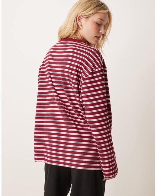 T-Shirt Stile Skater A Maniche Lunghe Oversize Bordeaux A Righe di ASOS in Red