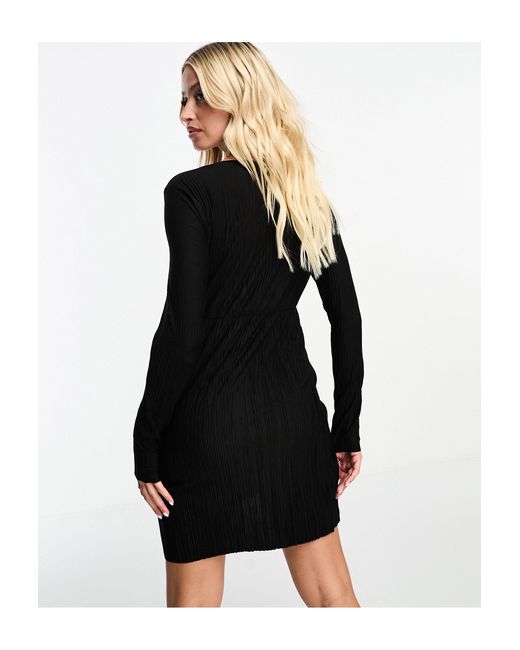 Vero Moda Black Plisse Long Sleeve Mini Dress