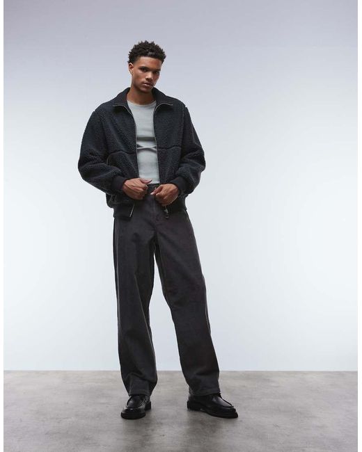 Only & Sons Blue Oversized Sherpa Zip Through Fleece for men