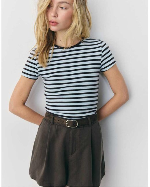 Stradivarius Gray Flowing Belted Shorts