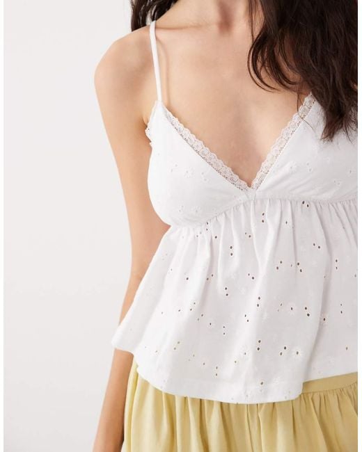 ASOS White Lace Detail Broderie Babydoll Vest