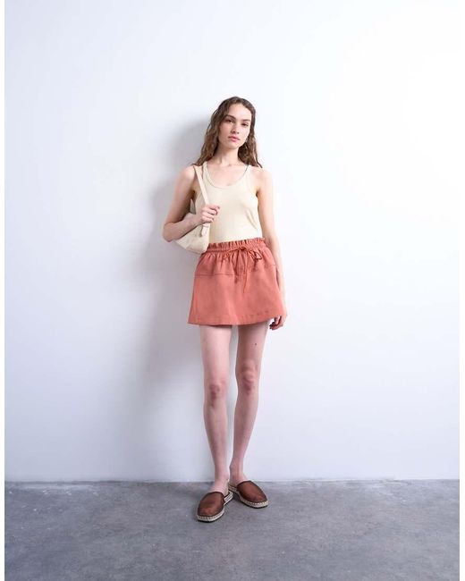 Minifalda Pantalón Color Óxido Con Cintura Elástica De -Marrón TOPSHOP de color Red