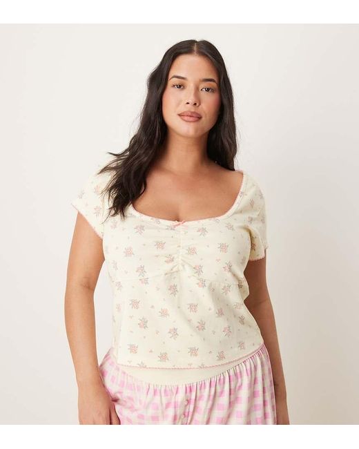 Top De Pijama Amarillo Pastel De Estilo Mesonera Con Estampado De Mix & Match De Asos Design Curve ASOS de color Natural
