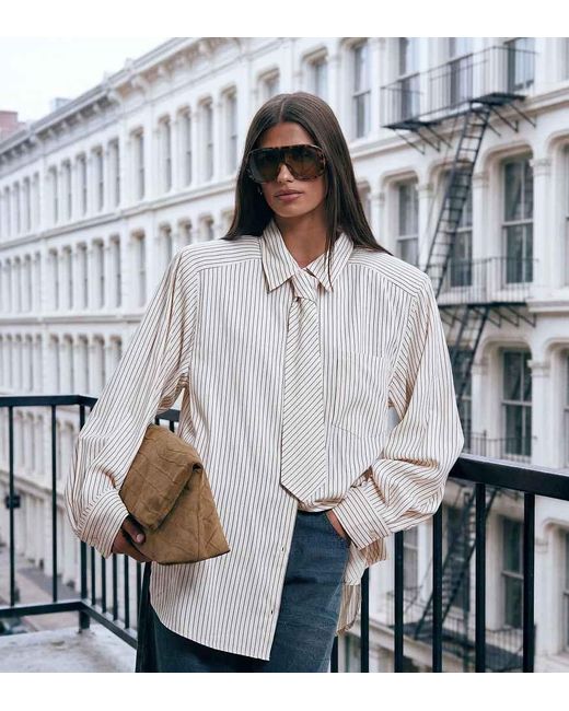 Lioness Gray Exclusive Chelsea Oversized Shoulder Pad Detail Shirt With Tie