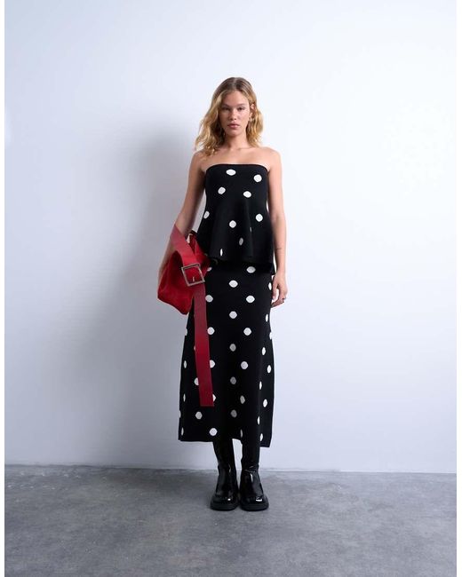 TOPSHOP Compact Gebreide Rok Met Stippenprint, Deel Van Co-Ord Set in het White