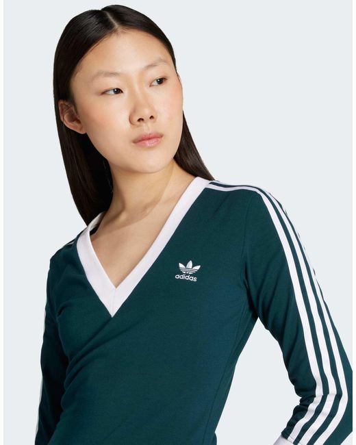 Adicolor classics - robe longue à 3 bandes - lierre aurore et blanc Adidas Originals en coloris Blue