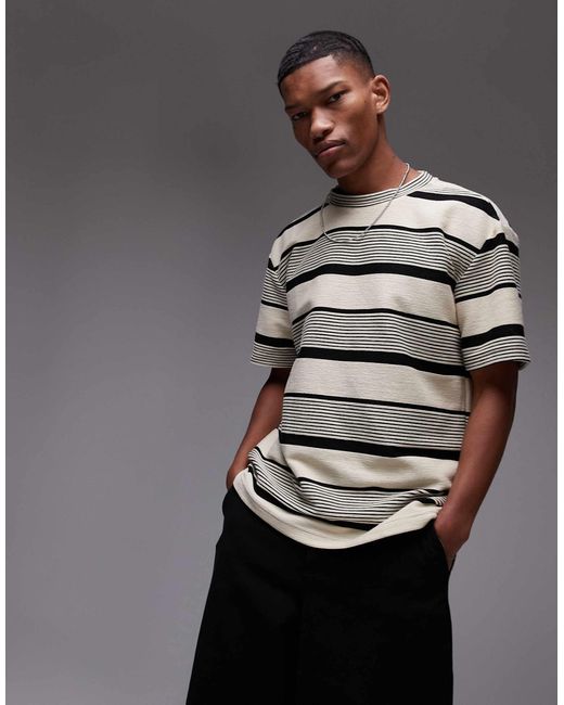Topman Metallic Premium Oversized Fit Stripe T-shirt for men
